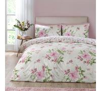 Catherine Lansfield Avebury Floral Reversible Double Duvet Cover Set with Pillowcases Cream