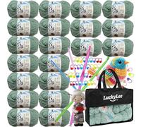 Double Crochet Yarn for Knitting, 20 x 50g Soft Chunky Wool Set 100% Acrylic Yarn for Crochet, Professional Knitting Wool with Carry Bag, Crochet Hooks for Blankets, Baby Clothes, Hats, Gloves (Green)