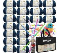 Double Crochet Yarn for Knitting, 20 x 50g Soft Chunky Yarn Set 100% Acrylic Yarn for Crochet, Professional Knitting Wool with Carry Bag Crochet Hooks for Blankets, Baby Clothes, Hats (Royal Navy)