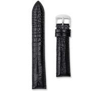 Double Crocodile Grain Watch Strap | 24 mm Black | Semi-Shine Calf Leather | Mens Ladies Replacement Dress Band | Alligator Croc Pattern | Spring Bars & Tool Included (Black, 24mm)
