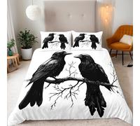 Double Crow On A Branch Bedding Set Ultra-Soft Microfiber Duvet Cover Set 3Pcs - 200x200cm + 2 Pillowcases 50x75cm - Wildlife 3D Printed Design with Zip Closure & Corner Ties