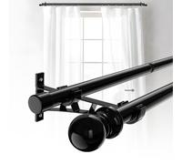 Double Curtain Pole 78-114cm,Black Metal Bay Window Curtain Pole with Brackets,1 Inch Diameter Heavy Duty Wall Mounted Room Darkening Double Curtain Rods for Bedroom,Living Room,Kitchen,Outdoor,Patio