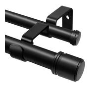 Double Curtain Pole Black 90-182 cm, HOTOZON 25mm Extendable Curtain Poles for Eyelet Curtains, Wall Mounted Window Curtain Rod with Cap Finials for Windows