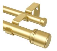 Double Curtain Pole Gold 90-182 cm, HOTOZON 25mm Extendable Curtain Poles for Eyelet Curtains, Wall Mounted Window Curtain Rod with Cap Finials for Windows