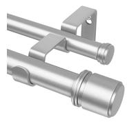 Double Curtain Pole Silver 90-182 cm, HOTOZON 25mm Extendable Curtain Poles for Eyelet Curtains, Wall Mounted Window Curtain Rod with Cap Finials for Windows