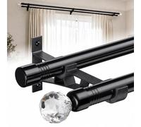 Double Curtain Poles, 2.5 cm Diamond Decorative Double Window Rods 76-230 cm Adjustable Curtain Poles for Sliding Glass Door, Patio, Bedroom, Black
