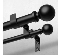 Double Curtain Rod, 1 Inch Black Extra Long Dual Curtain Rods for Windows 120 to 170 Inch, Decorative Adjustable Heavy Duty Telescopic Spliced Window Treatment Rods for Bedroom Living Room