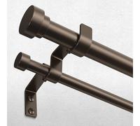 Double Curtain Rod, 1 Inch Bronze Extra Long Dual Curtain Rods 72 to 144 Inch with Aluminium Modern End Cap Finial, Adjustable Heavy Duty Window Treatment Rod, Telescopic Metal Double Drapery Pole Set