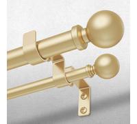 Double Curtain Rod, 1 Inch Gold Extra Long Dual Curtain Rods for Windows 120 to 170 Inch, Decorative Adjustable Heavy Duty Telescopic Spliced Window Treatment Rods for Bedroom Living Room