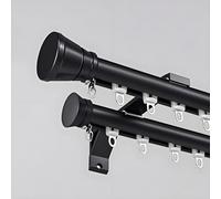 Double Curtain Rod 2-Layer Aluminum Curtain Track 3.80m Metal Wall-Mounted Drapery Rods Blackout Curtains for Living Room & Bedroom Windows (Black)