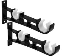Double Curtain Rod Brackets, Heavy Duty Curtain Rod Hooks Curtain Rod Holders Wall Mounted for 1 inch Drapery Rod, Black, 2 Pack