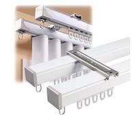 Double Curtain Rod Set for Windows, Heavy Duty Aluminum Curtain Rail System | Curtain Track Ceiling/Wall Mounted For Living Room Bedroom Room Divider(Ceiling,2.0m/6.6ft/79'')
