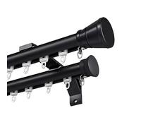 Double Curtain Rod Wall Mount 1.4m Adjustable Aluminum Alloy for Hotel Apartment Hospital Black Double Rail Set with Fittings