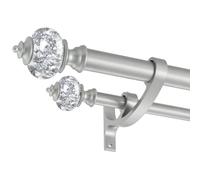 Double Curtain Rods for Windows 36 to 72 Inches, 1 Inch Front and 5/8 Inch Back Heavy Duty Double Curtain Rod, Double Drapery Rod with Stacking Tower Translucent Finials and Aluminum Bracket, Silver