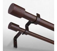 Double Curtain Rods for Windows 72 to 144 Inch, Adjustable Decorative 1 Inch Heavy Duty Walnut Wood Dual Curtain Rod, Boho Extra Long Window Treatment Rods with Modern Faux Wood Grain Finials