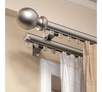 Double Curtain Rods for Windows, Heavy Duty Curtain Track Wall Mount with Silent Pulleys Round Finials Rail for Bedroom/Living Room/Window/Hotel(Champagne,1.2m/3.9ft)