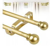 Double Curtain Rods for Windows Set 60 to 120 Inch,Gold Curtains Rod with 3PCS Drapey Pole Brackets,Small Extra Long 5/8" Diameter Blackout Cortineros Para Ventanas for Bedroom,Living Room