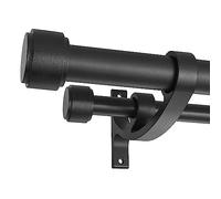 Double Curtain Rods with Aluminum Bouquet Brackets and End Cap Finials, Matte Black Curtain Rods for Windows 36 to 72'',1''Front and 5/8''Back Double Drapery Rods for Blackout and Sheer Curtain Panels