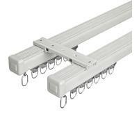 Double Curtain Track Ceiling or Wall Mount, Aluminum Curtain Rod Track with Pulley, for Room Divider, Living Room, Bedroom, Customized Length, Ceiling Mount, 2.7m