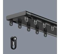 Double Curtain Track, Ceiling Or Wall Mount Curtain Rail Made Of Aluminum, Quiet, Concealed Double-Row Curtain Track with Pulleys for Living Room And Bedroom Curtains,Black,1.2m/3.9ft