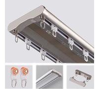 Double Curtain Track Rail, 3.8M/13FT Ceiling Mount Room Divider, Silent Curtain Rods, Complete Set with Hardware, Durable Champagne Color, Perfect for Bedrooms and Living Spaces