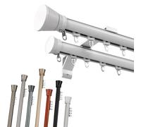 Double Curtain Track Rod Wall Mounted Glide Curtain Rail Aluminum Alloy Silent Roman Rod For Bedroom/Living Room/Windows/Room Divider(White,190cm)