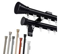 Double Curtain Track Rod Wall Mounted Glide Curtain Rail Aluminum Alloy Silent Roman Rod For Bedroom/Living Room/Windows/Room Divider(Black,340cm)