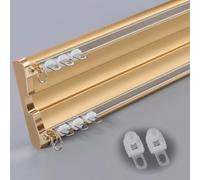 Double Curtain Track Set for Ceiling Mount - Sliding Curtain Rod with Rollers White & Gold 200cm/6.6ft Curtain Rail Track for Home Window Decoration