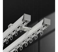 Double Curtain Track System 1.8m 5m Adjustable Aluminum Rail with Silent Rollers Ideal for Room Dividers and Curtains White Finish Double Rails (2 x 90cm)