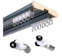 Double Curtain Track System 200cm Blue Ceiling Mount with Hooks & Clips Ideal for Drapes & Curtains Versatile Easy Installation Design