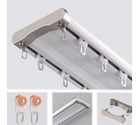 Double Curtain Track System, 7FT Ceiling Rail, Room Divider, Noise-Reducing Curtain Rails, Complete with Rails and Mounting Hardware, White, Durable & Easy to Install