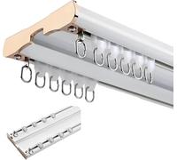 Double Curtain Track System, Heavy Duty Ceiling Mount Aluminium Curtain Rail Set for Home and Office Room Divider, Streamlined Design
