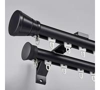 Double Curtain Track Wall Mounted, Roman Rod for Curtain, Aluminum Heavy-Duty Silent Sliding Curtain Rail, for Room Divider Living Room Bedroom(Black,1.5m(4.9ft))