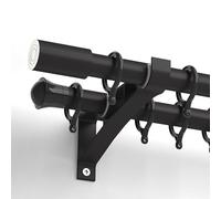 Double Curtain Track with Wall Bracket Adjustable 70-600cm Aluminum Curtain Rail for Privacy in Open Spaces (Black 95cm/3.1ft)
