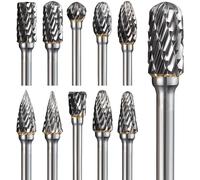 Double Cut Carbide Burr Set Compatible with Dremel Rotary Tool, 10Pcs Rotary Burrs Set Die Grinder Bits with 3mm Shank for Metal Polishing DIY Woodworking Carving Engraving