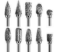 Double Cut Carbide Rotary Burr Set - 10 Pcs 1/8" Shank, 1/4" Head Length Tungsten Steel for Woodworking,Drilling, Metal Carving, Engraving, Polishing by Lukcase