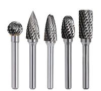 Double Cut Carbide Rotary Burrs Set - 5PCS 6mm(1/4") Shank Solid Carbide Rotary Burr File Set for Die Grinder Drill, Metal Carving,Polishing,Engraving,Drilling