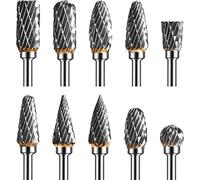 Double Cut Tungsten Carbide Burr Set for Ratory Tool, 10 Pcs Die Grinder Bits with 1/8 inches Shank for DIY Woodworking, Carving, Plastic Drilling, Metal Polishing, Engraving