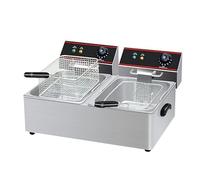 Double Cylinder Deep Fryer, Countertop Stainless Steel Fryer, with 2 * Basket and Temperature Regulation, 6L+6l Large Capacity, for Fast Food Stands, Restaurants