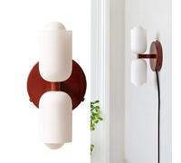 Double Cylinder Wall Sconce, Mid Century Modern Gold Vanity Light Fixture with White Glass Shade, 2-Light Bedside Lamp, Decorative Lighting for Bathroom, Bedroom, Living Room, Hallway(Red) YYuan