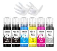 DOUBLE D 114 Ink Bottle Compatible for Epson 114 Ink Cartridges Replacement for EcoTank ET-8500 ET-8550 Printer (6 Pack,114 Black/114 Photo Black/114 Cyan/114 Magenta/114 Yellow/114 Grey)