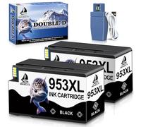 DOUBLE D 953XL Black Ink Cartridges for HP 953XL Ink Cartridges for HP 953 Black,Equipped with a Chip Upgrade Device,to use with Officejet Pro 7720 7730 7740 8210 8710 8720 8725 8730 8740 (2BK)