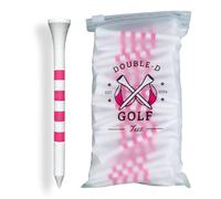 Double-D Golf Bamboo Golf Tees Supporting Breast Cancer Research | 10% Profit Donation | Two Size Options (2 3/4" & 3 1/4") | Striped Pink and White | Biodegradable & Eco-Friendly