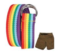 Double D Ring Belt for Men - Canvas Rainbow Belt D Ring Design | Canvas Belts with Double D Rings Buckle | Rainbow Design Womens Canvas Belt | Fabric Belt with Double Buckle for Men, Pants and Skirts