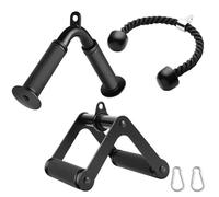 Double D Row Handle LAT Pulldown Attachments, 1.3 Inch Diameter Big Comfort Rubber Grip V Bar Attachmentt for Cable Machine Home Gym Accessory (Black Three Set)