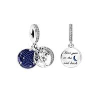 (Double Dangle Tree & Galaxy Moon sterling silver pandora cham) 925 Sterling silver bead charm for pandora bracket
