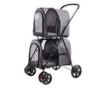 Double-Deck Dog Stroller 4 Wheels Pet Cats Stroller Easy Fold Dog Carts with Detachable Luggage Rack for s Jogging Travel Dog (Blue) (Gray)