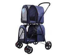 Double-Deck Dog Stroller 4 Wheels Pet Cats Stroller Easy Fold Dog Carts with Detachable Luggage Rack for s Jogging Travel Dog (Blue) (Blue)