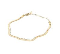 Double-deck gold anklets, Gold Anklet Cute Anklets Layered Flat Snake Chain for Ladies, Waterproof Jewellery Summer Beach Foot Jewelry for Women, Adjustable Layered Anklet Beaded Rope Link