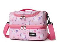 Double Deck Lunch Bag Cooler Insulated Lunch Box Tote 7L Pink Unicorn Bento Bags with Removable Adjustable Strap